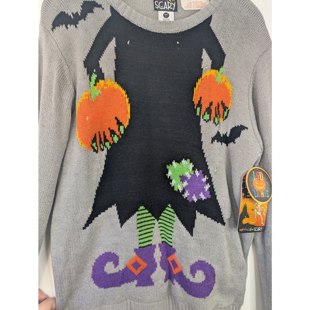 NWT Witch LED Light Up Halloween Crew Neck Sweater - Picture 3 of 9